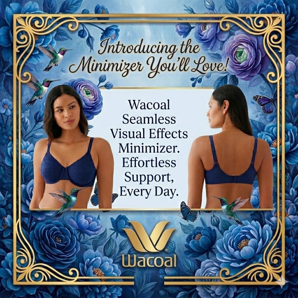 Wacoal Retro Chic Full Figure Underwire‎ Bra Blue Lace 857210 34DD Support